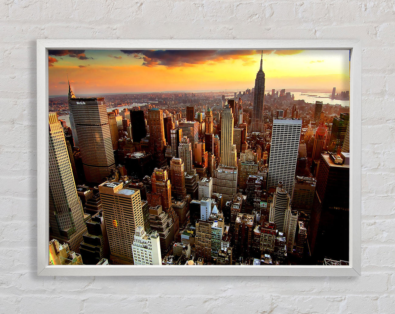 Aerial View Of New York City Sunset Framed Wall Art