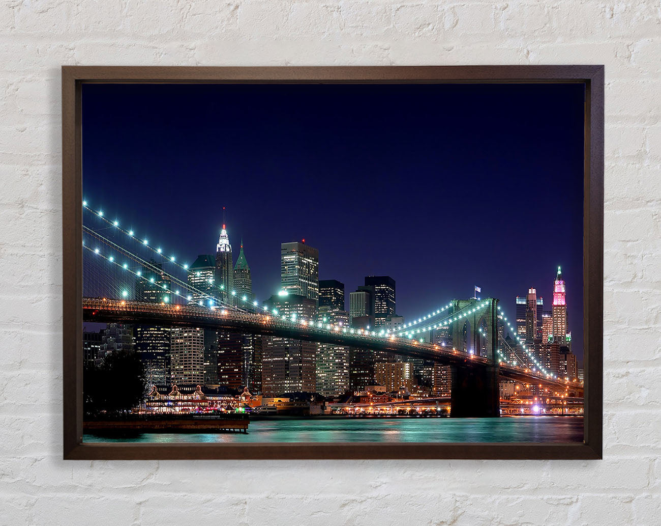 Brooklyn Bridge New York Lights Framed Wall Art