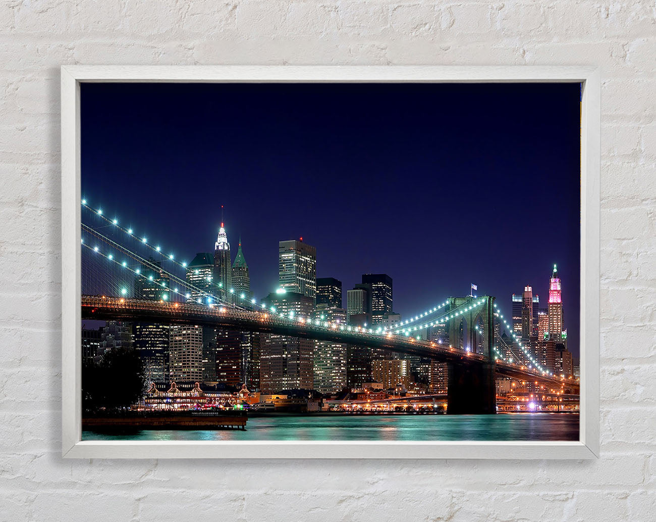 Brooklyn Bridge New York Lights Framed Wall Art