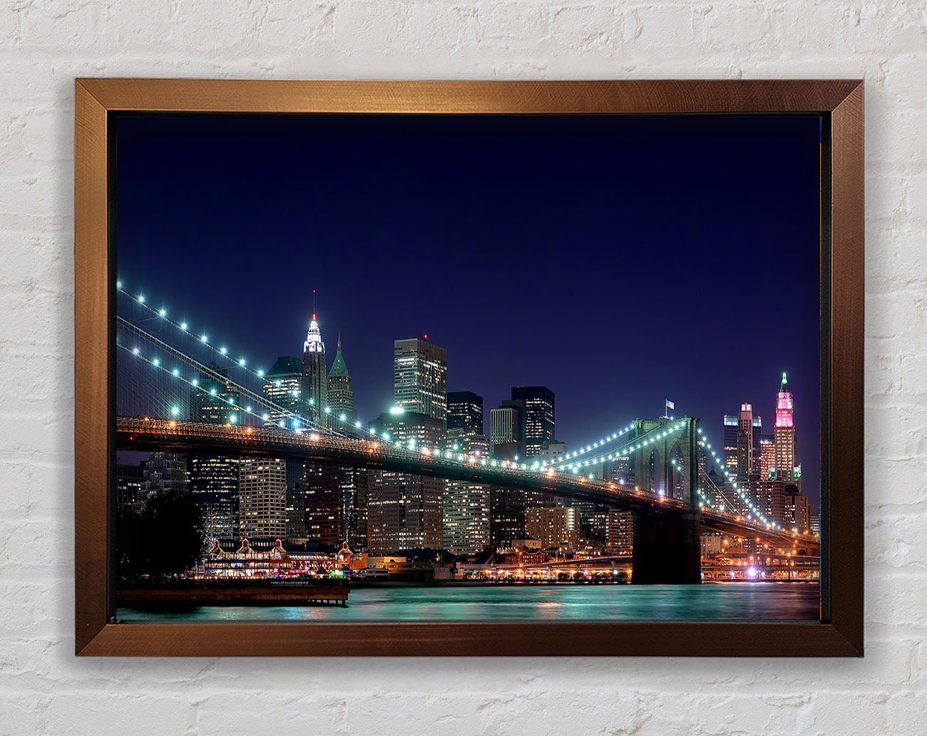 Brooklyn Bridge New York Lights Framed Wall Art