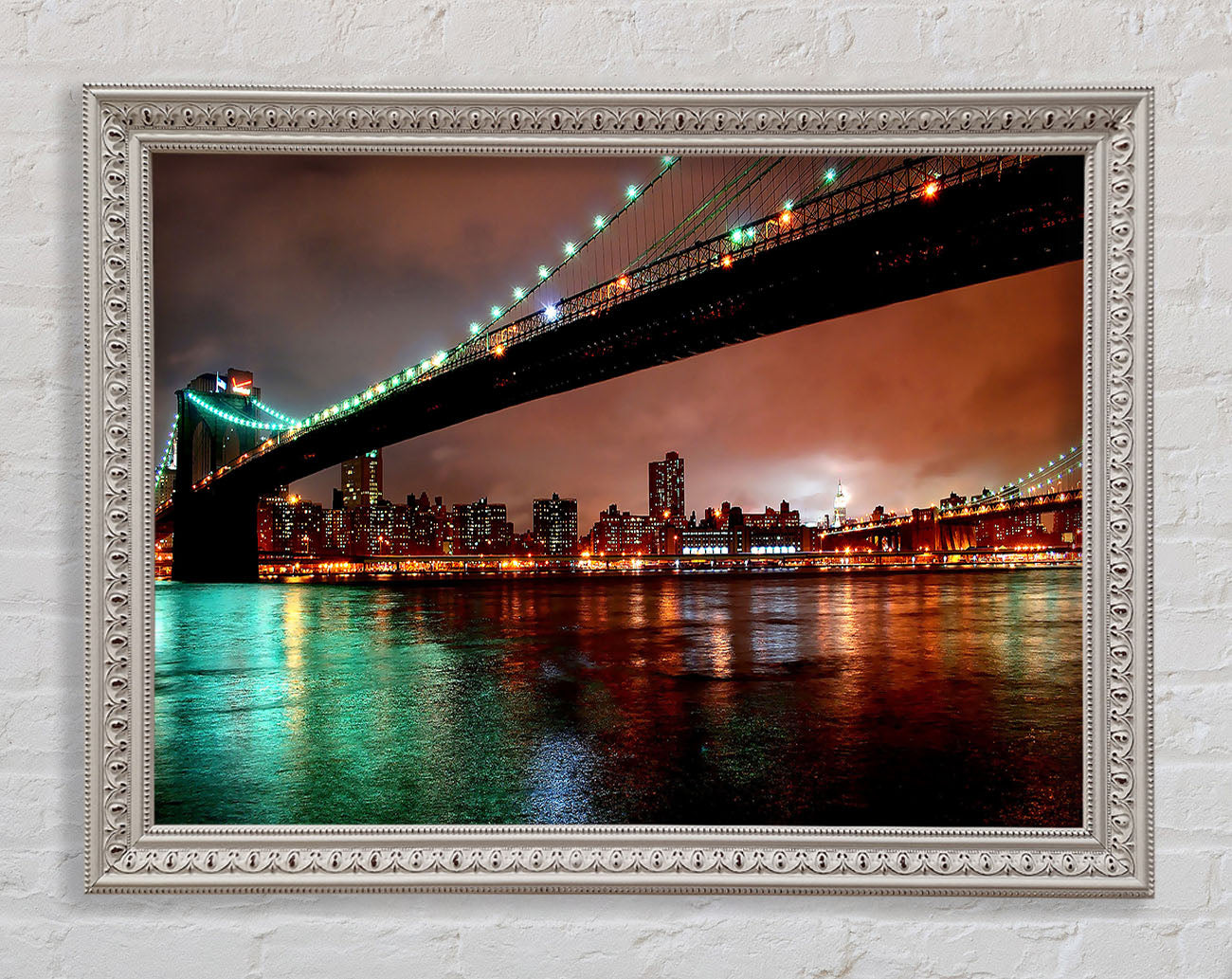 Brooklyn Bridge New York At Night Framed Wall Art