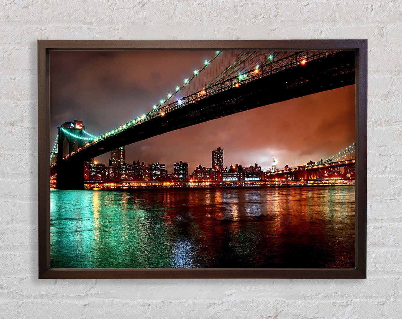 Brooklyn Bridge New York At Night Framed Wall Art