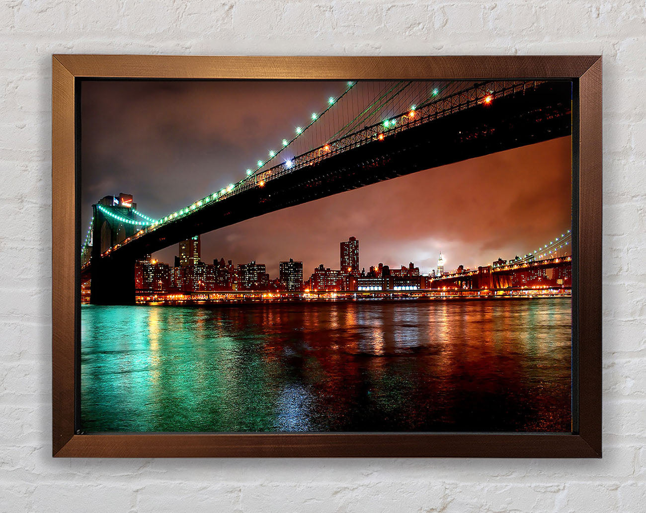 Brooklyn Bridge New York At Night Framed Wall Art