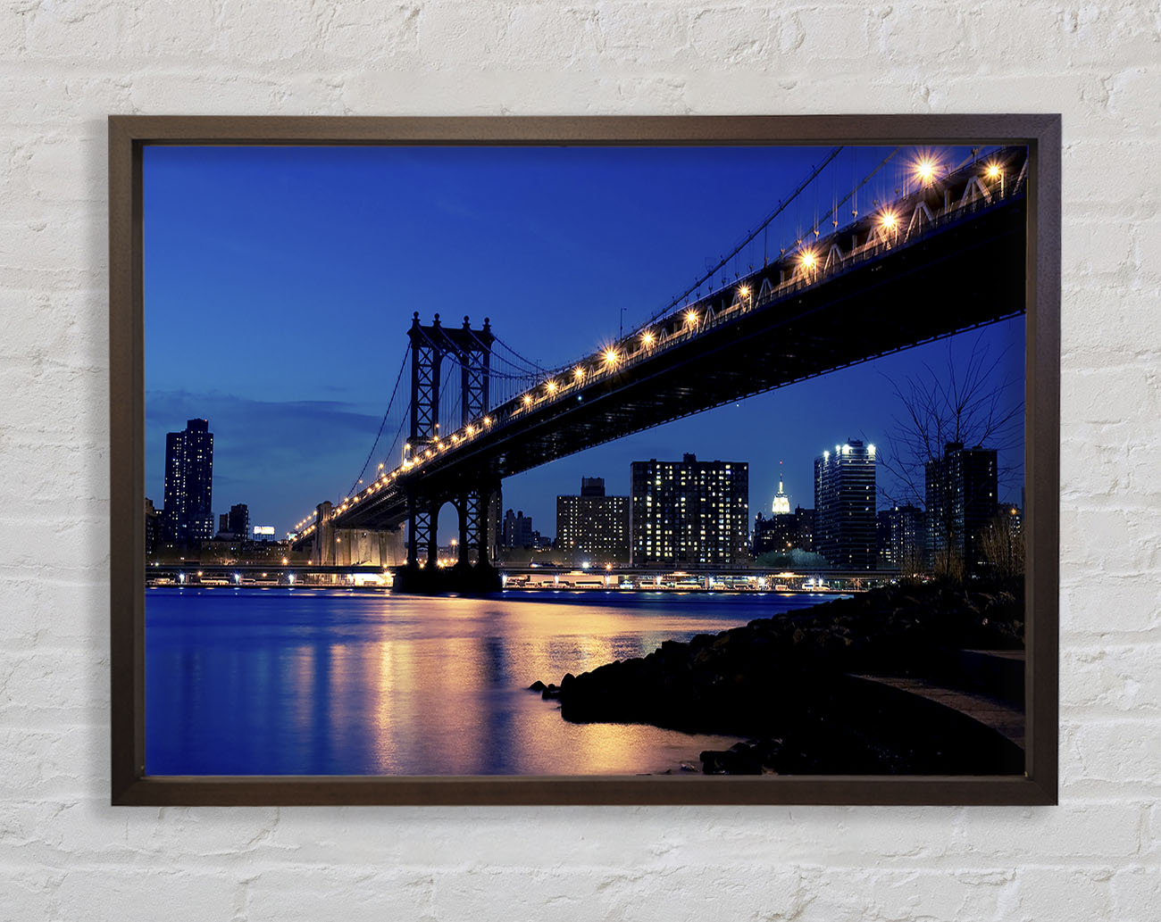 Brooklyn Bridge Peach Glow Framed Wall Art