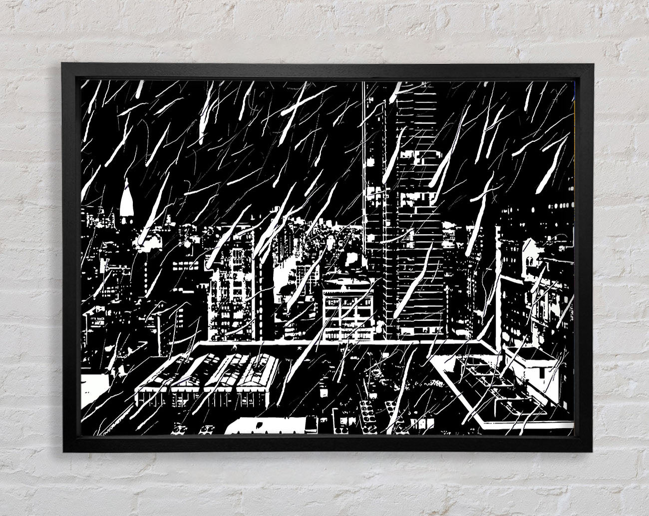 City Illustration B n W Framed Wall Art