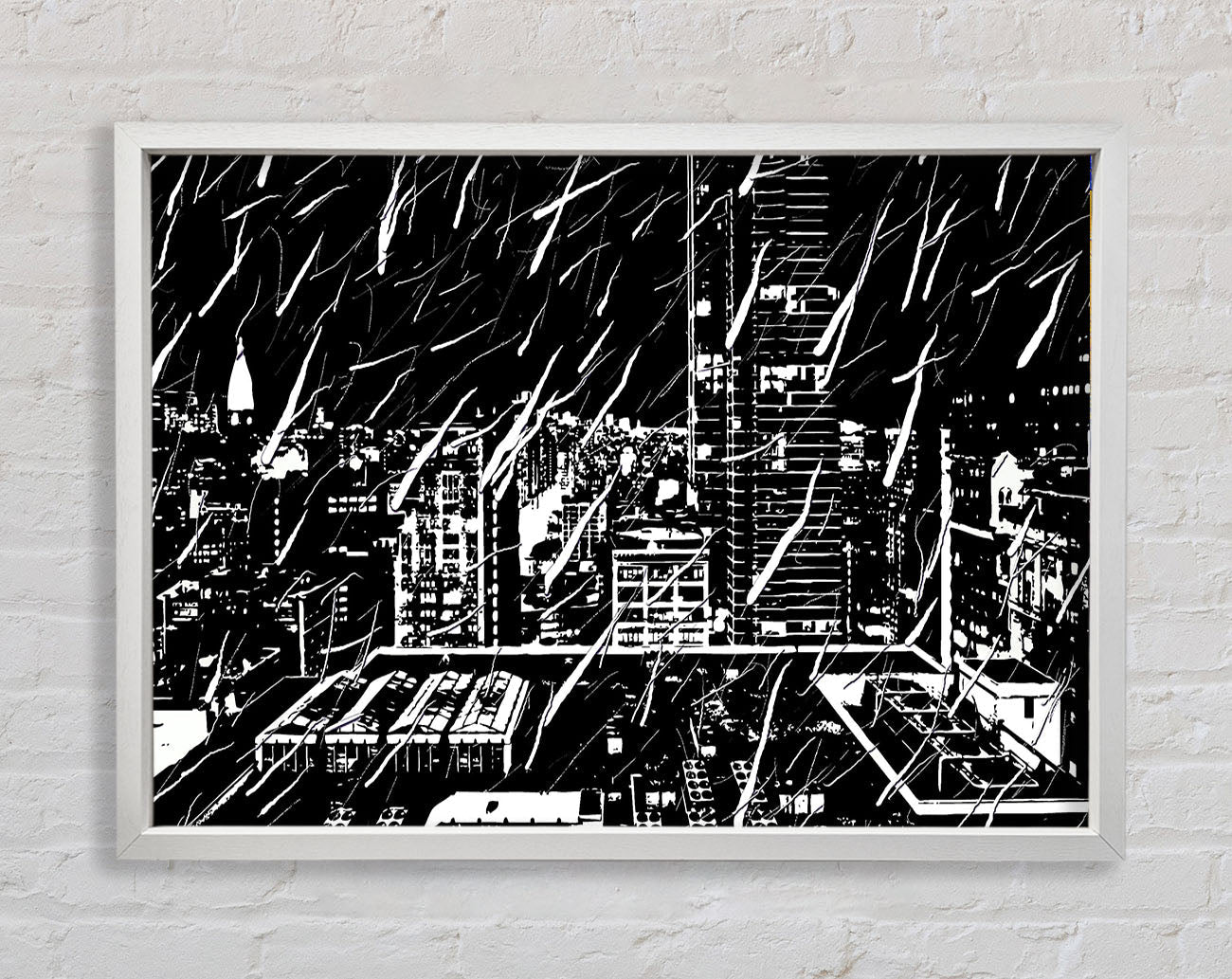 City Illustration B n W Framed Wall Art