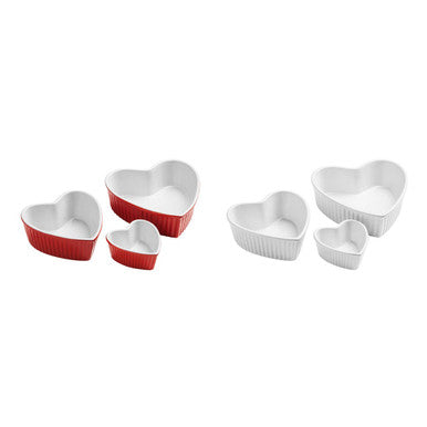 Amour Red Set Of 3 Heart Shape Oven Dishes