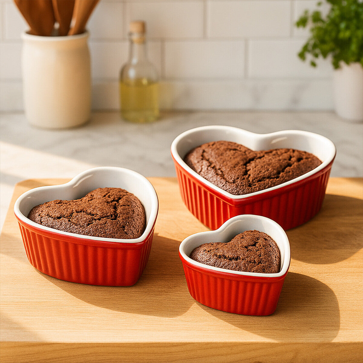 Amour Red Set Of 3 Heart Shape Oven Dishes