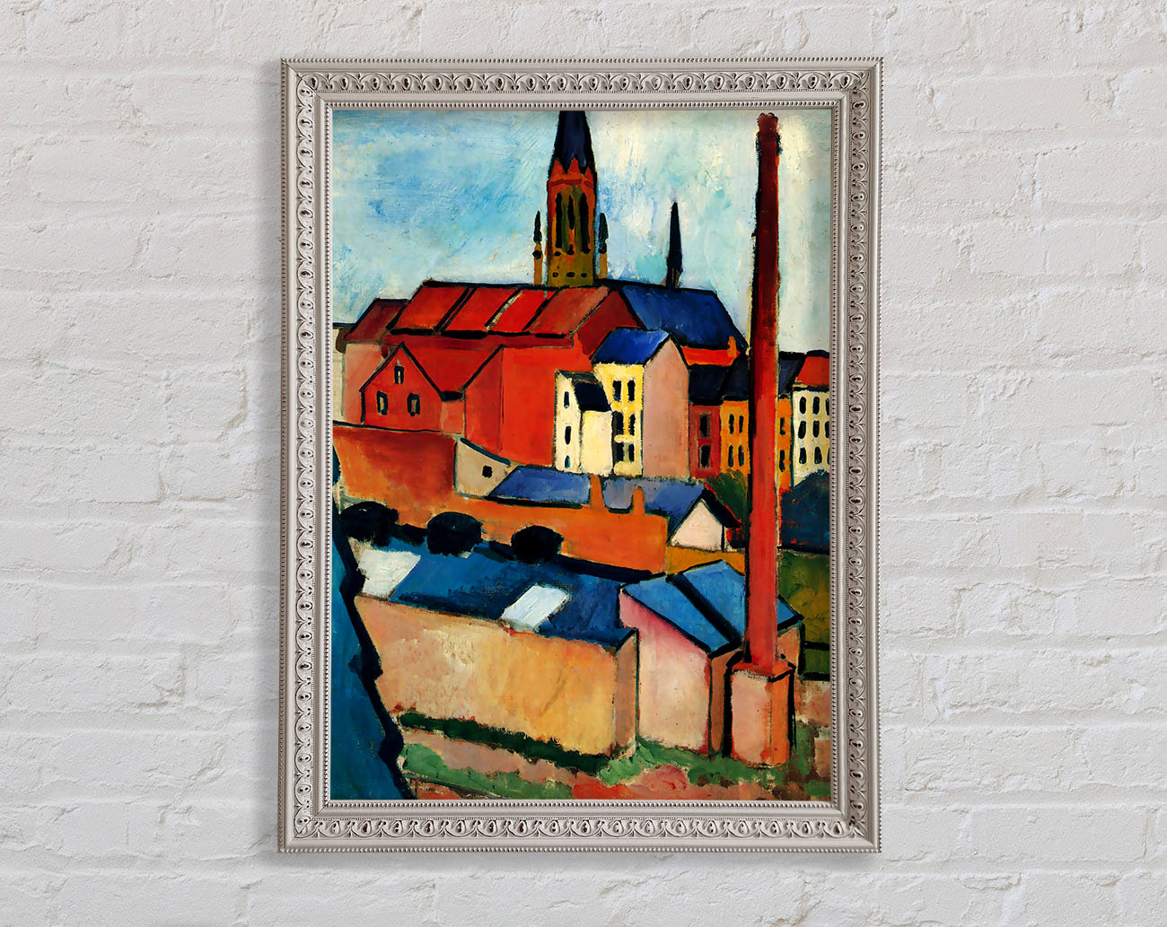 August Macke St Marys Church With Houses And Chimney Framed Wall Art
