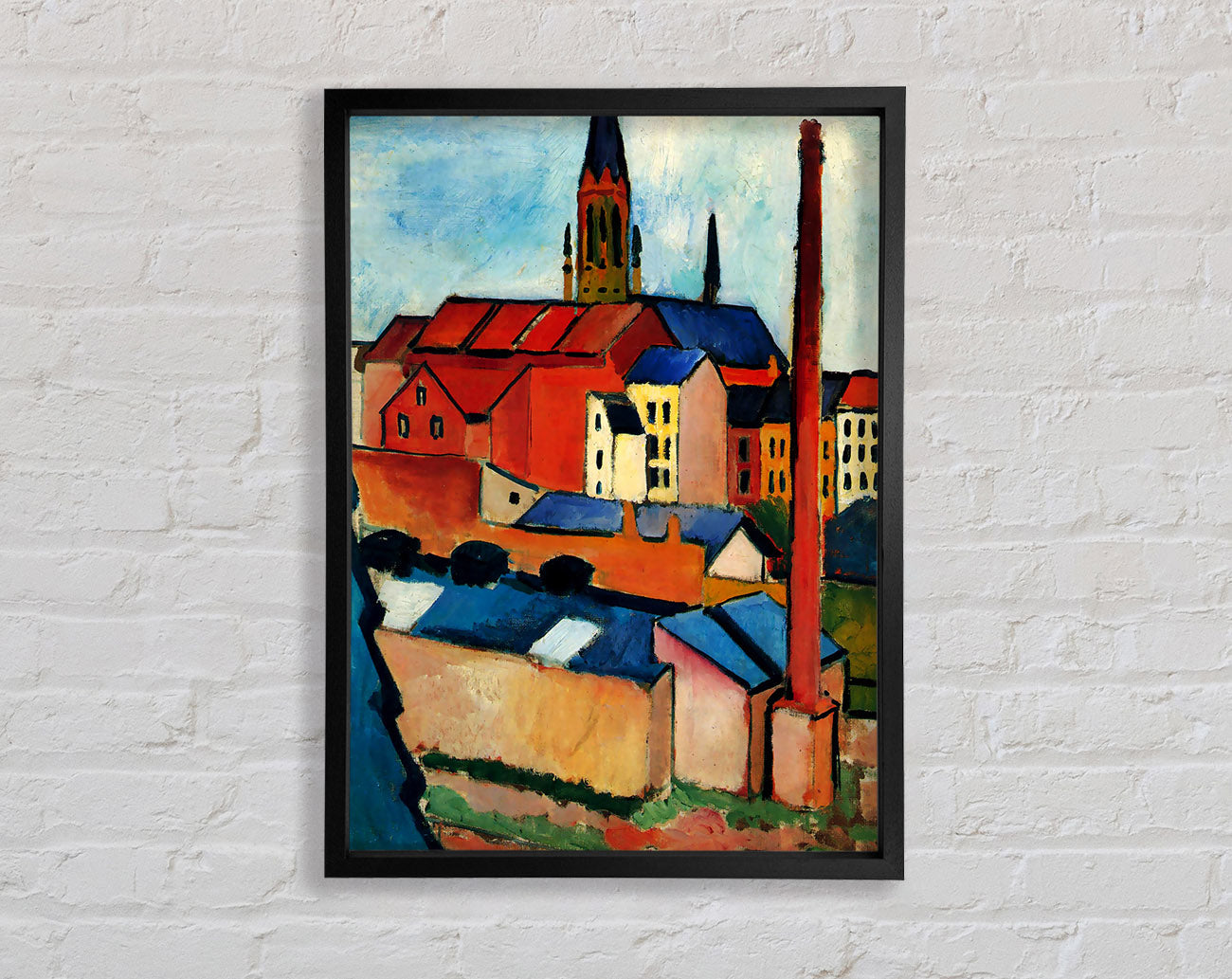 August Macke St Marys Church With Houses And Chimney Framed Wall Art