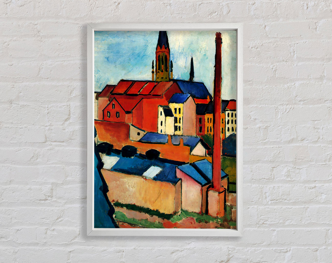 August Macke St Marys Church With Houses And Chimney Framed Wall Art
