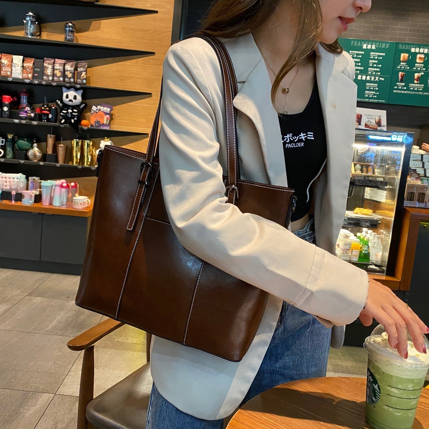 Big Bag Genuine Leather Capacity Cowhide Messenger Bag Female Hand-held Tote