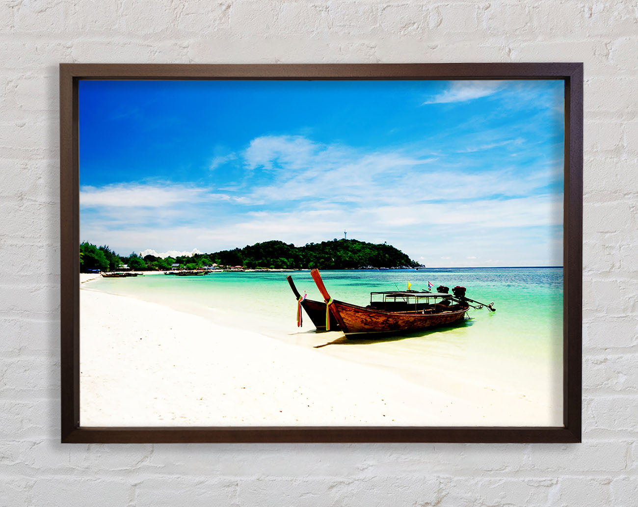 Boats On The White Sand Paradise Island Framed Wall Art