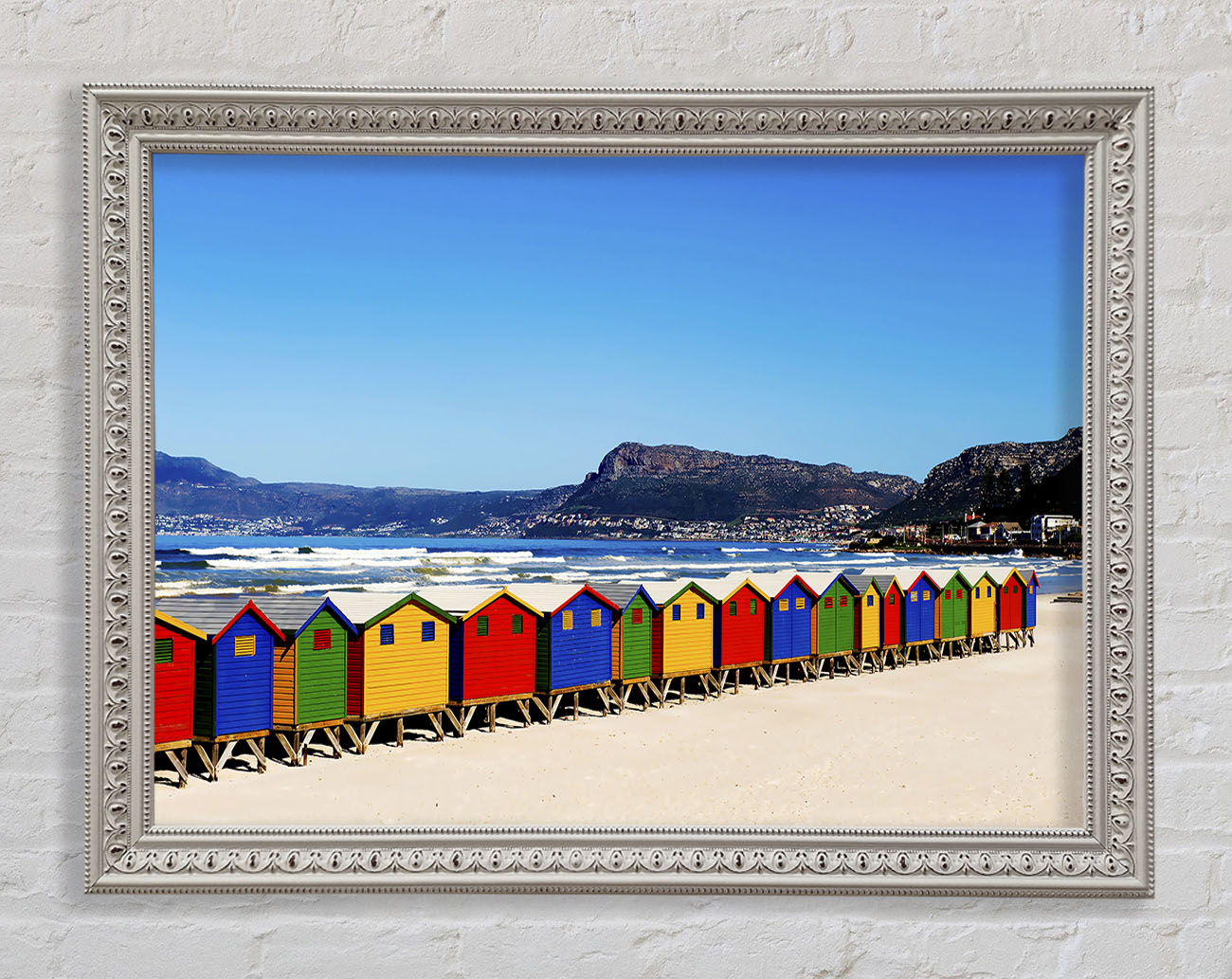 Colourful Beach Hut Line-Up Framed Wall Art