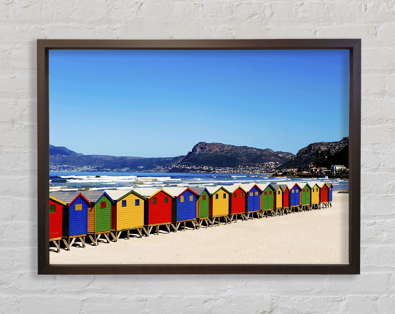 Colourful Beach Hut Line-Up Framed Wall Art