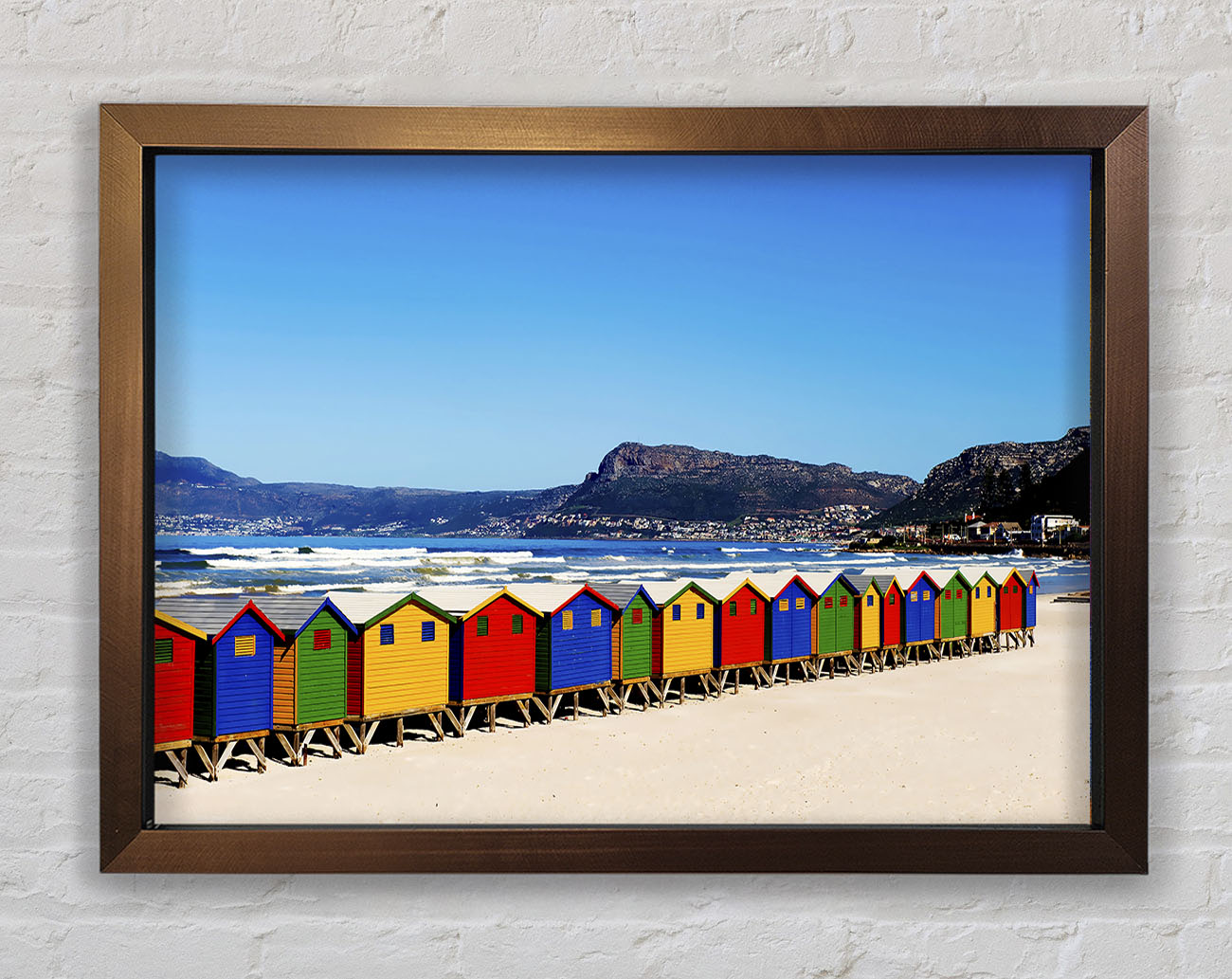 Colourful Beach Hut Line-Up Framed Wall Art