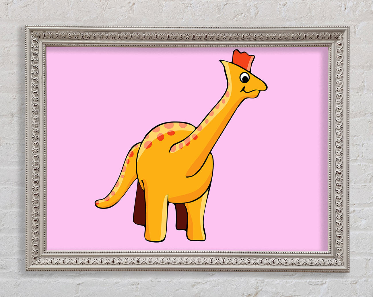 Big Herbivore Dinosaur Long Neck Pink Framed Wall Art