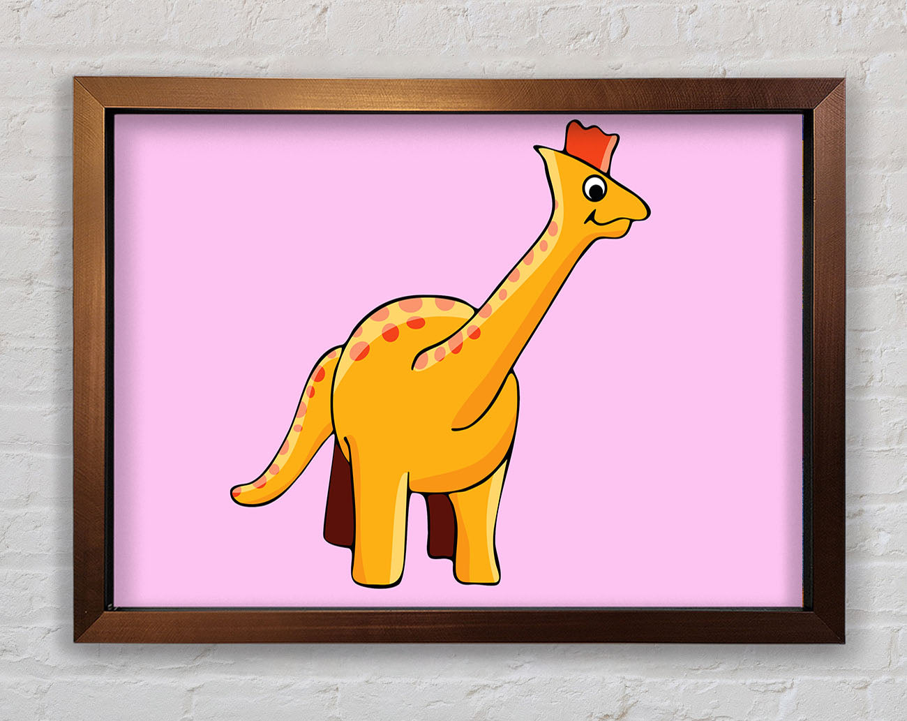 Big Herbivore Dinosaur Long Neck Pink Framed Wall Art