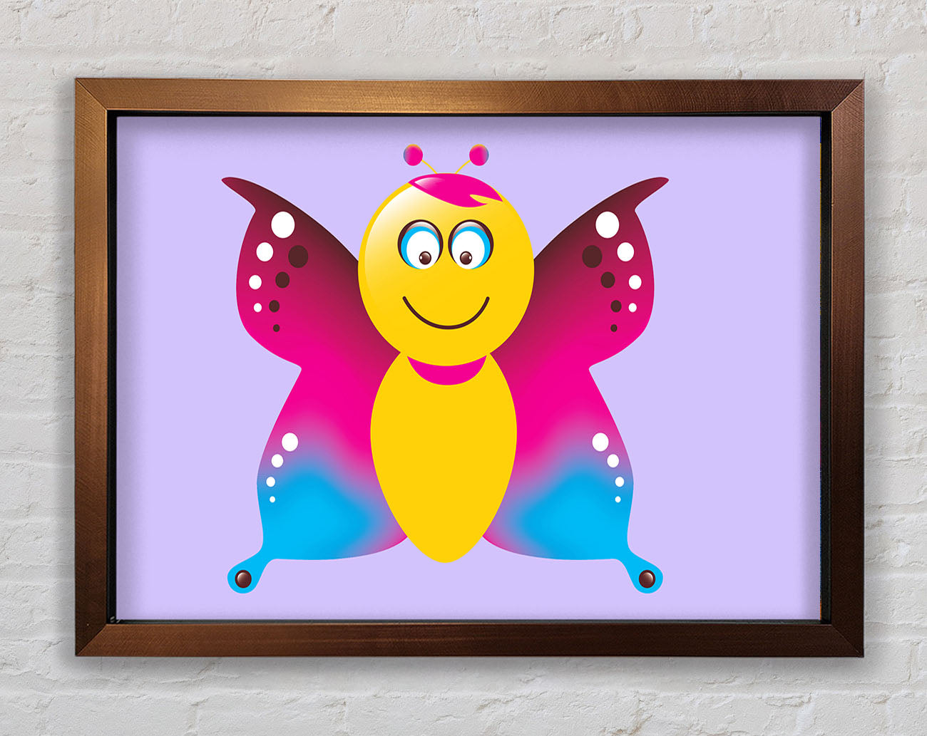 Butterfly Cartoon Face Lilac Framed Wall Art