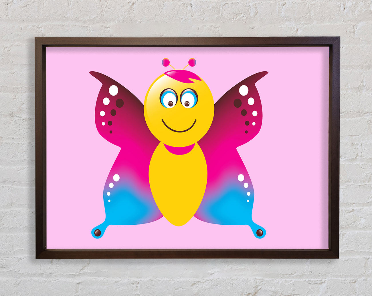 Butterfly Cartoon Face Pink Framed Wall Art