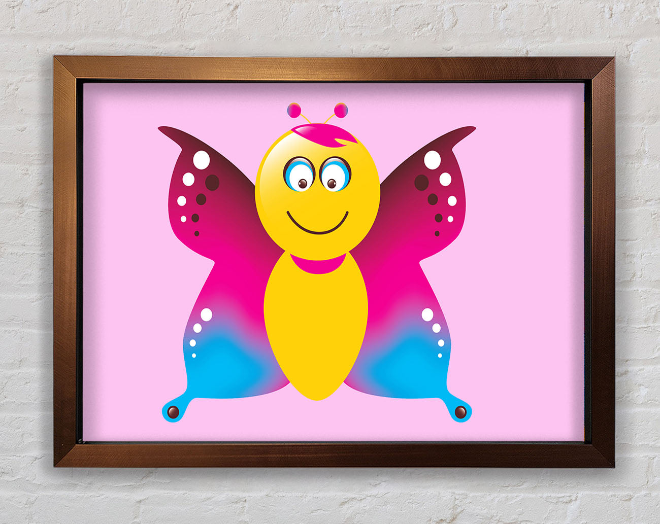 Butterfly Cartoon Face Pink Framed Wall Art