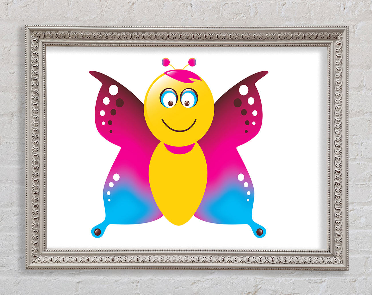 Butterfly Cartoon Face White Framed Wall Art