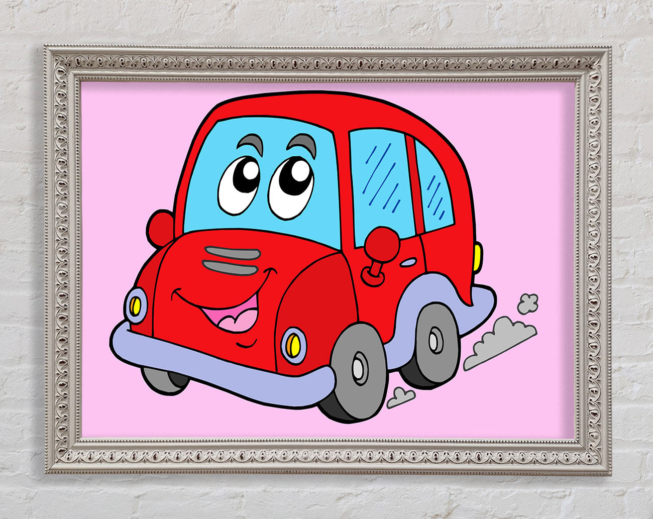 Car With Face Smokey Pink Framed Wall Art