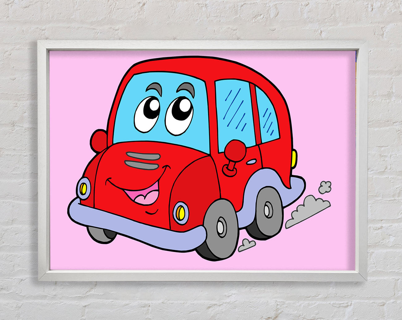 Car With Face Smokey Pink Framed Wall Art