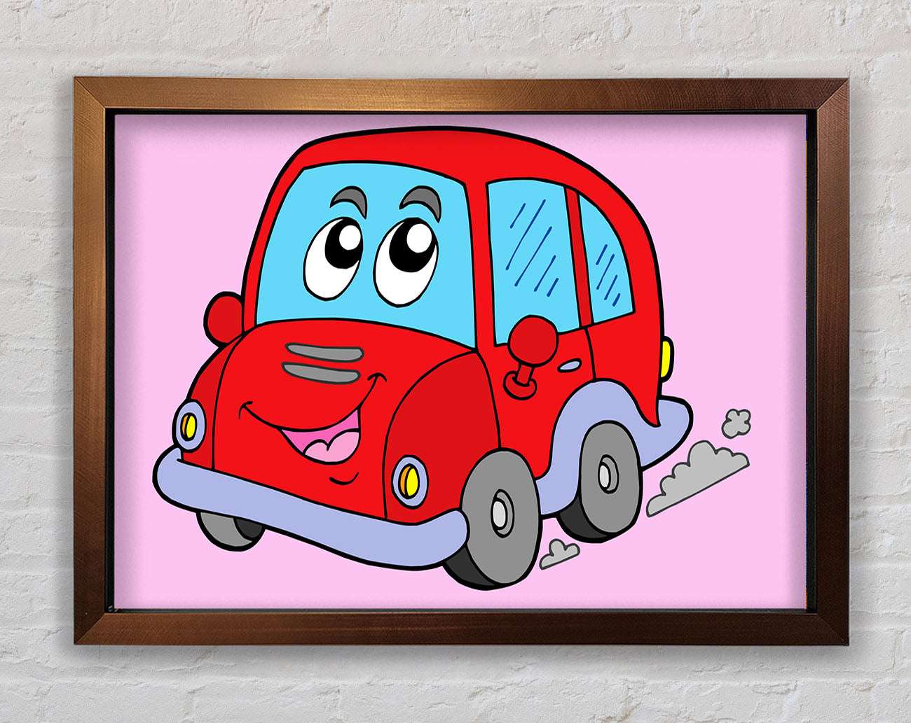 Car With Face Smokey Pink Framed Wall Art