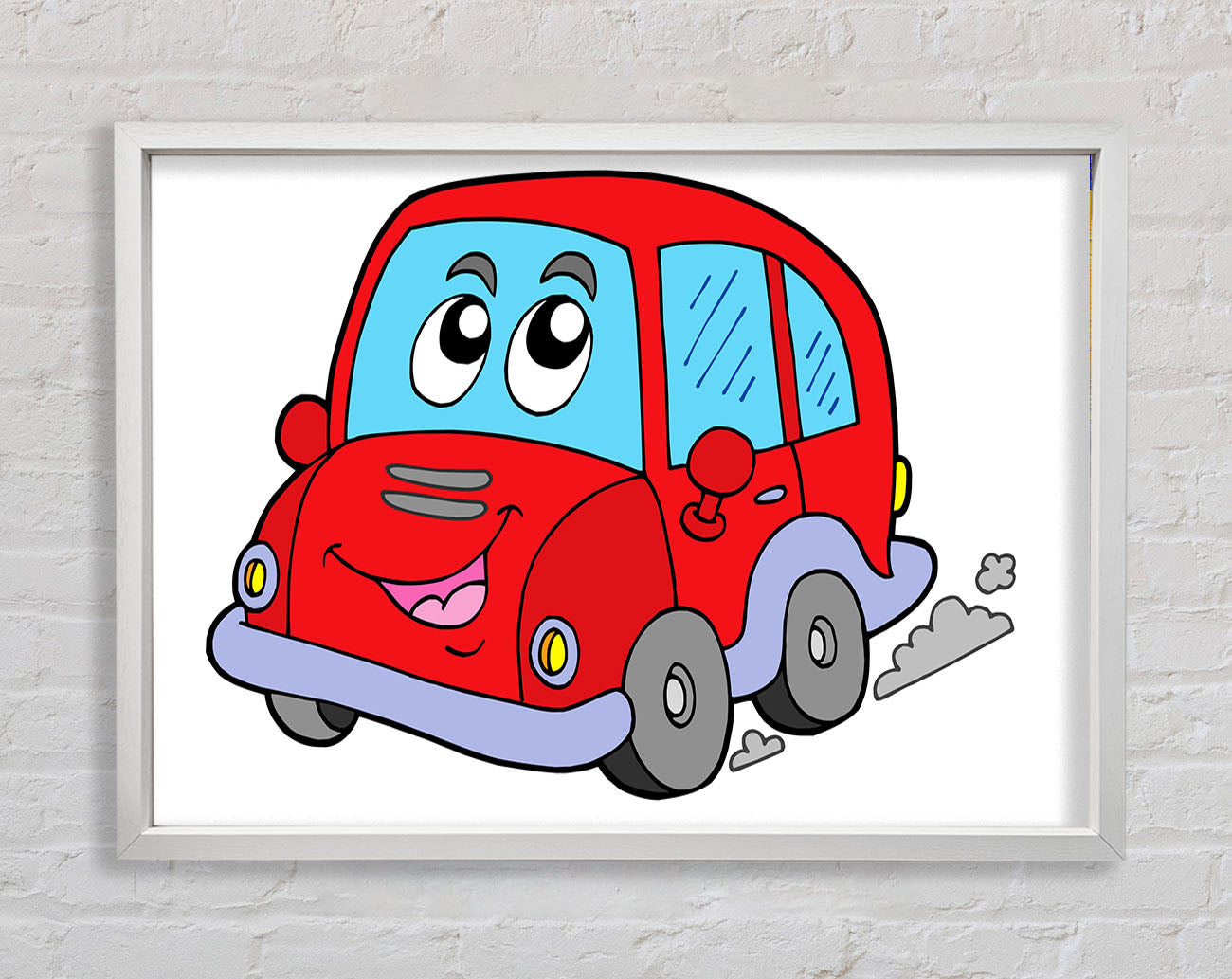 Car With Face Smokey White Framed Wall Art