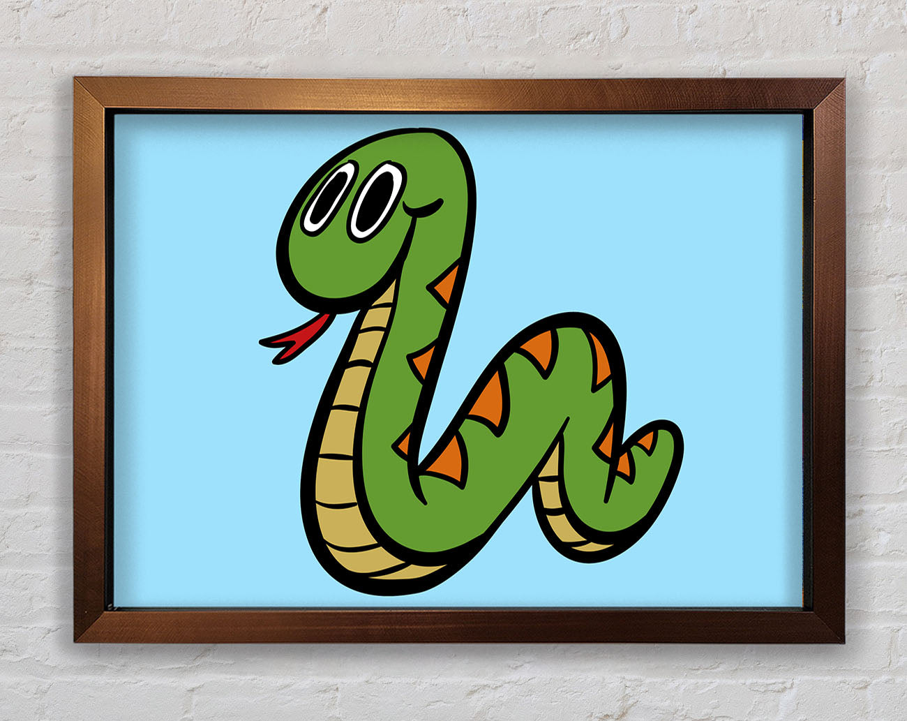 Cartoon Snake Baby Blue Framed Wall Art