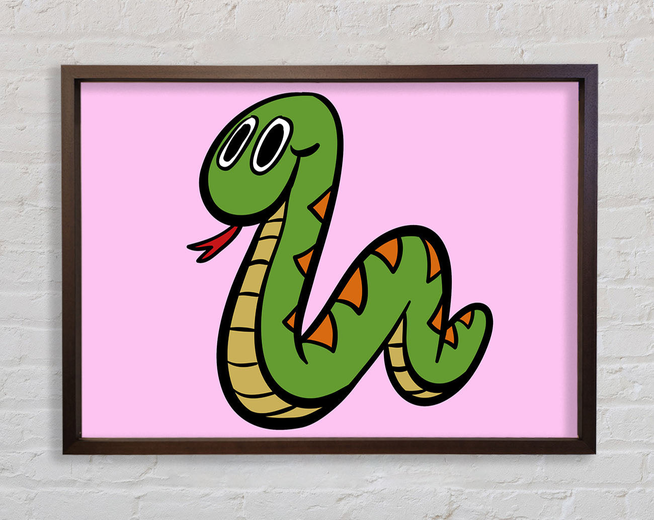 Cartoon Snake Pink Framed Wall Art