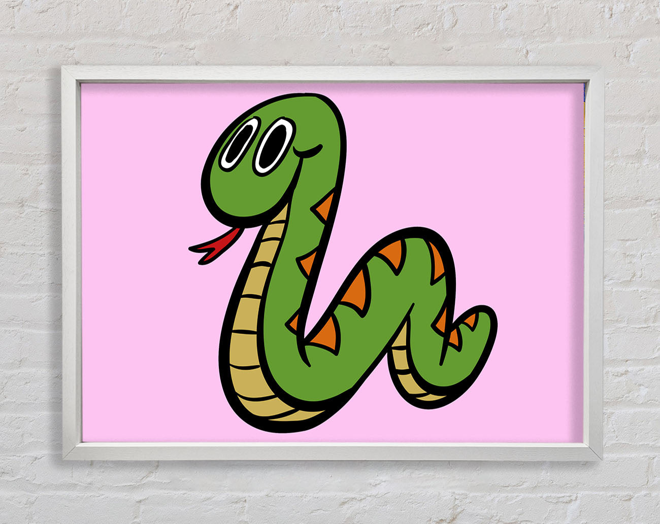 Cartoon Snake Pink Framed Wall Art