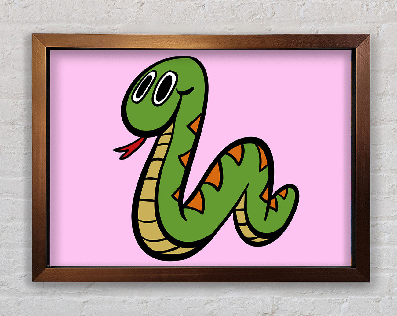 Cartoon Snake Pink Framed Wall Art