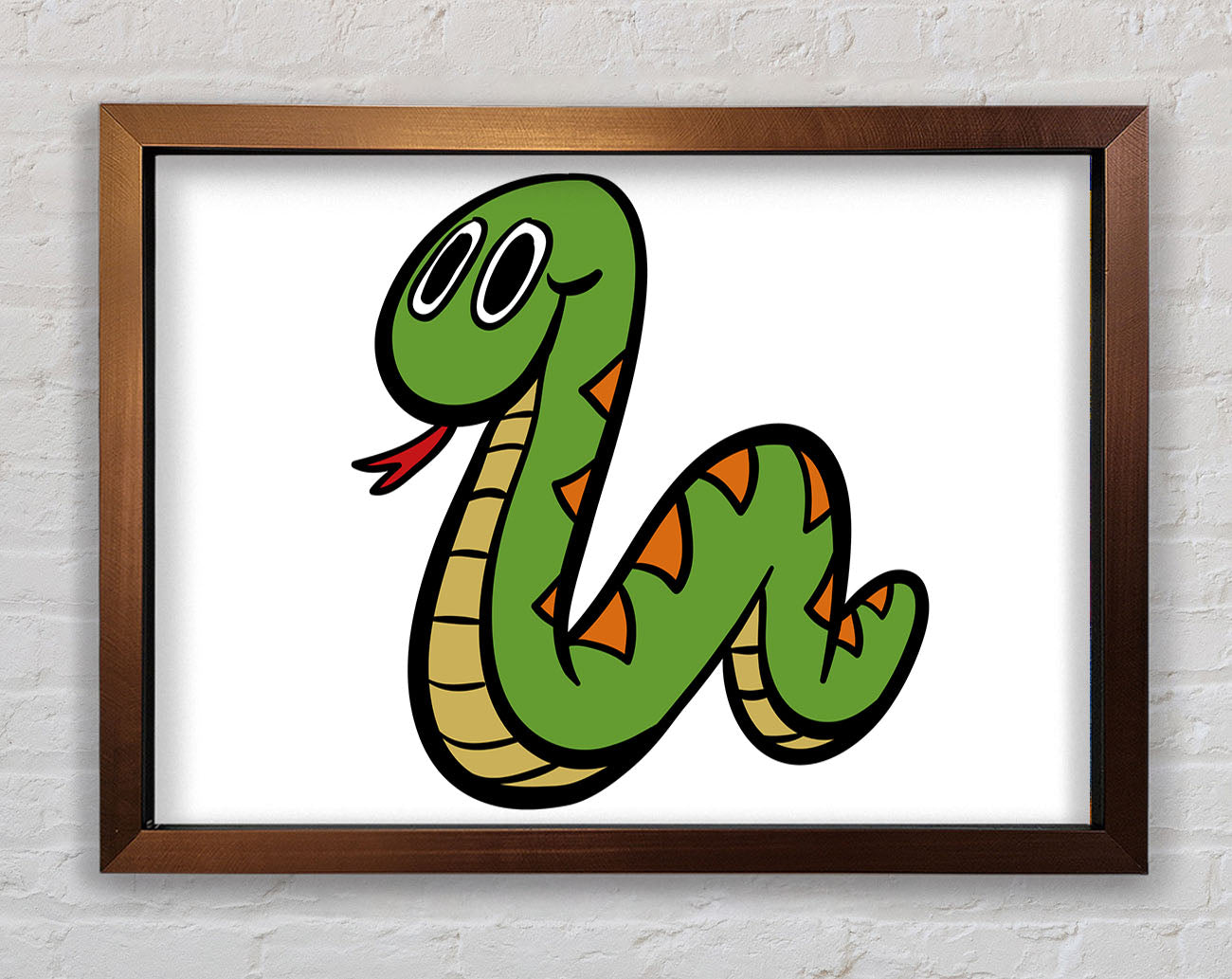 Cartoon Snake White Framed Wall Art