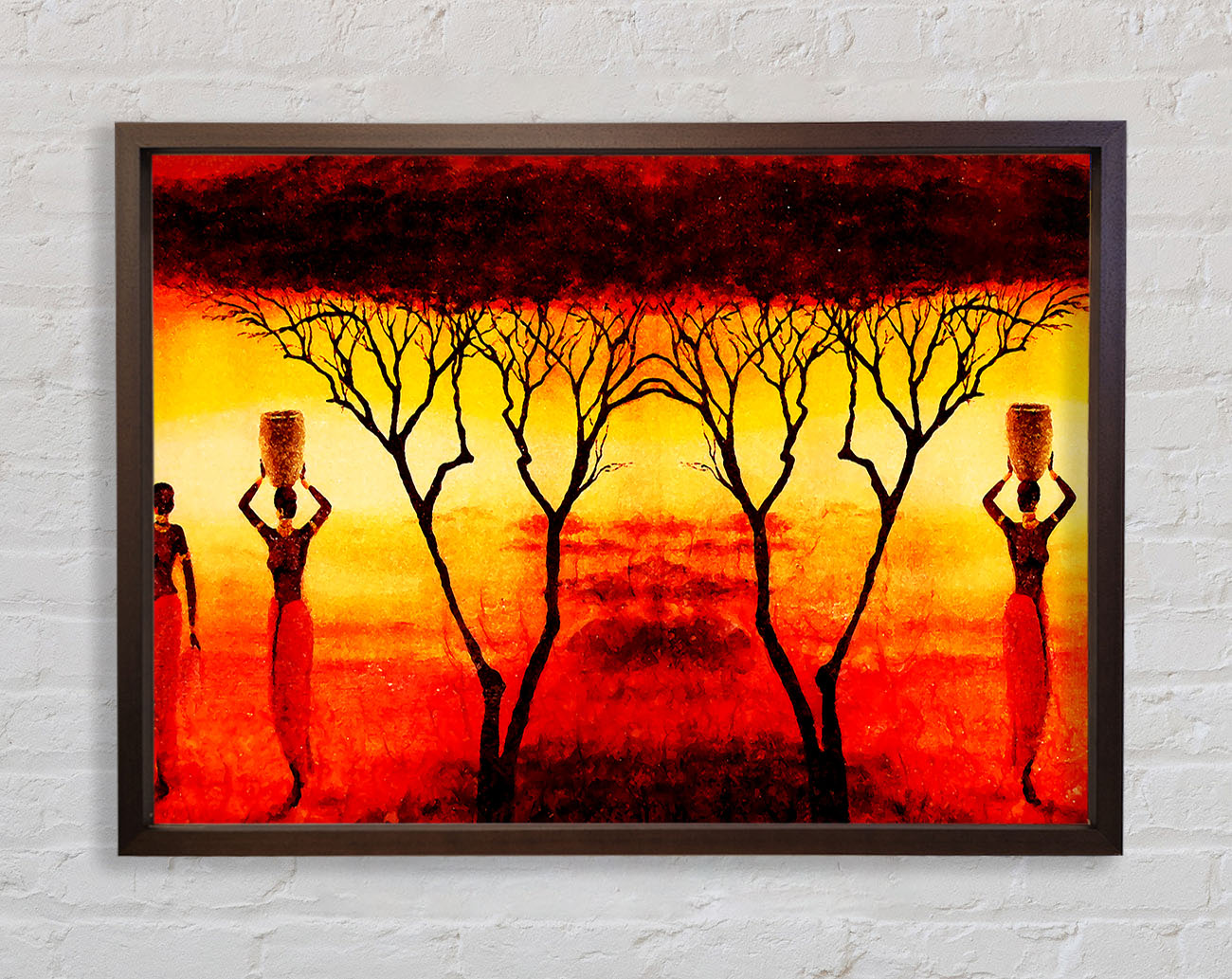African Women Working In The Blazing Red Fields Framed Wall Art