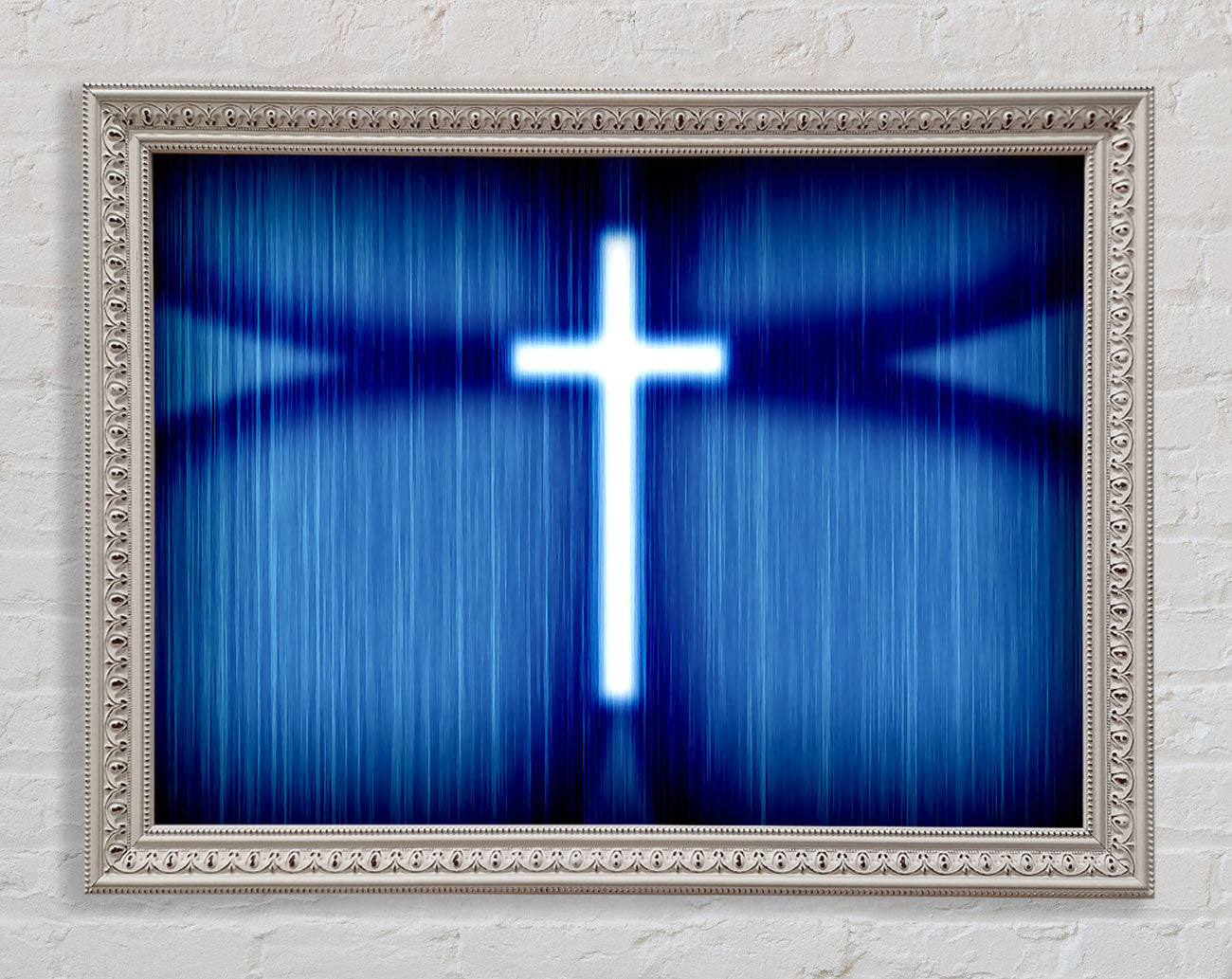 Christian White Cross Blue Background Framed Wall Art