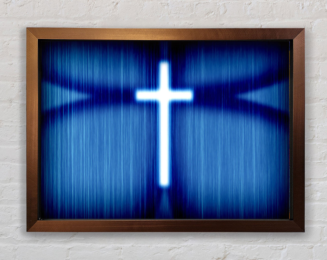 Christian White Cross Blue Background Framed Wall Art