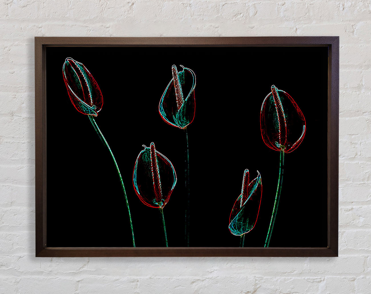 Abstract Neon Night Flowers Framed Wall Art