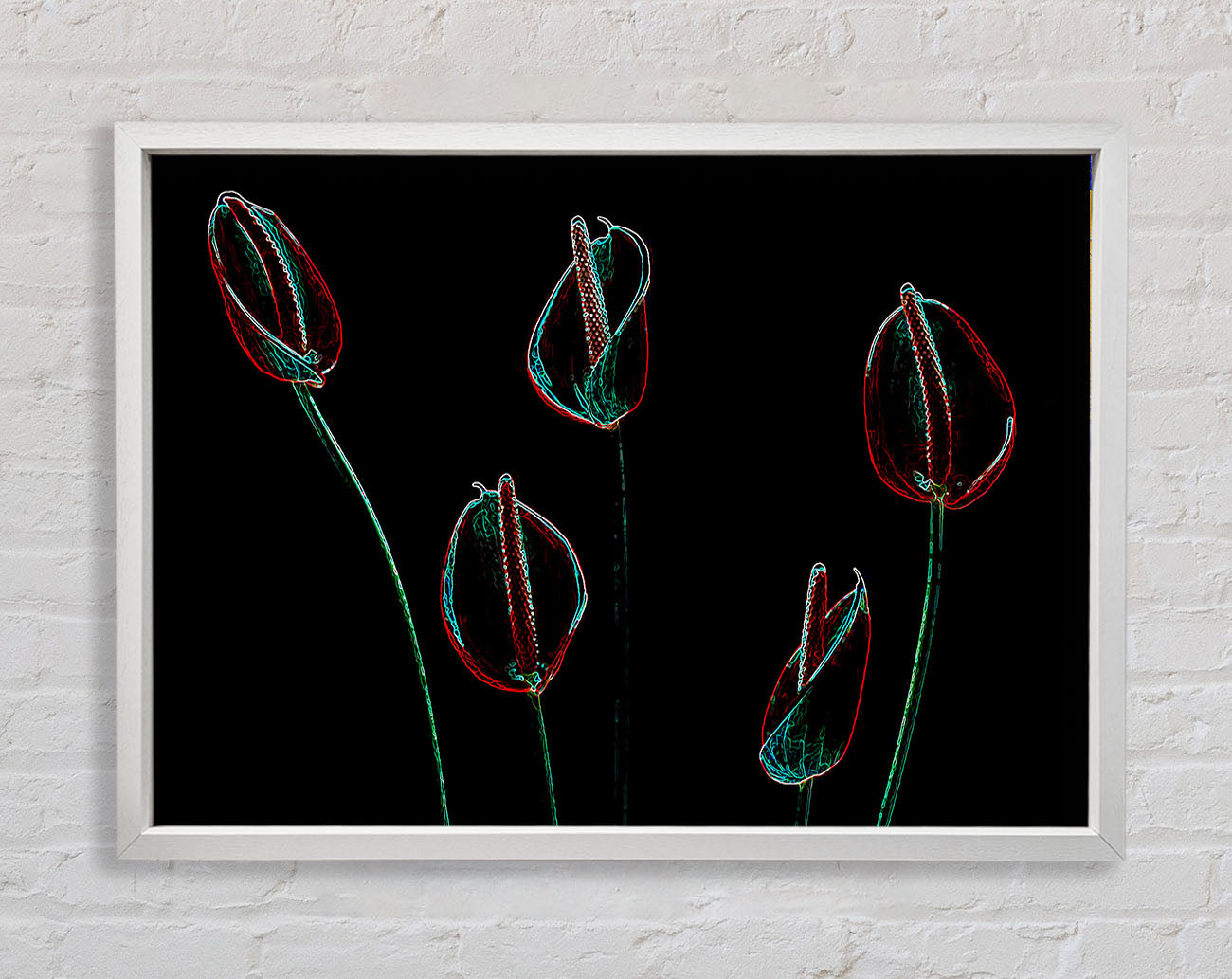 Abstract Neon Night Flowers Framed Wall Art