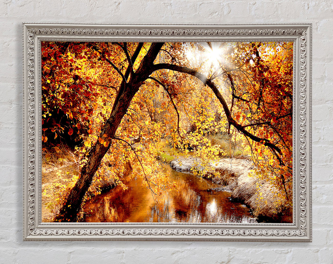 Creek In The Autumn Forest Framed Wall Art