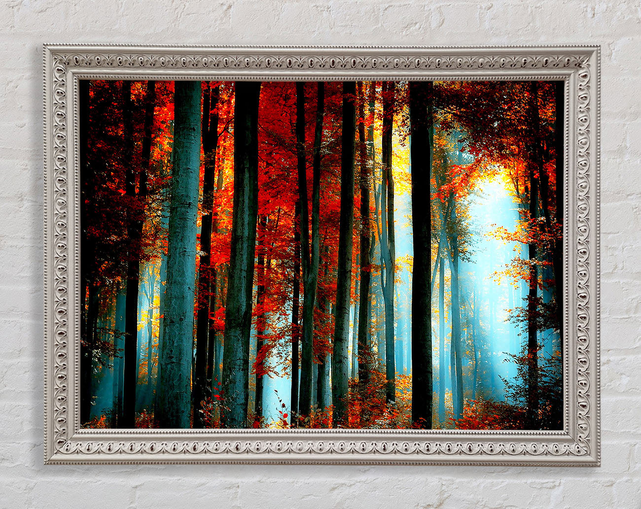 Blue Light Through The Orange Woodland Framed Wall Art