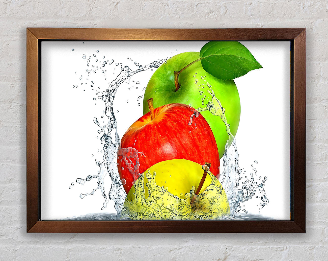 Apples Splashing Water Framed Wall Art
