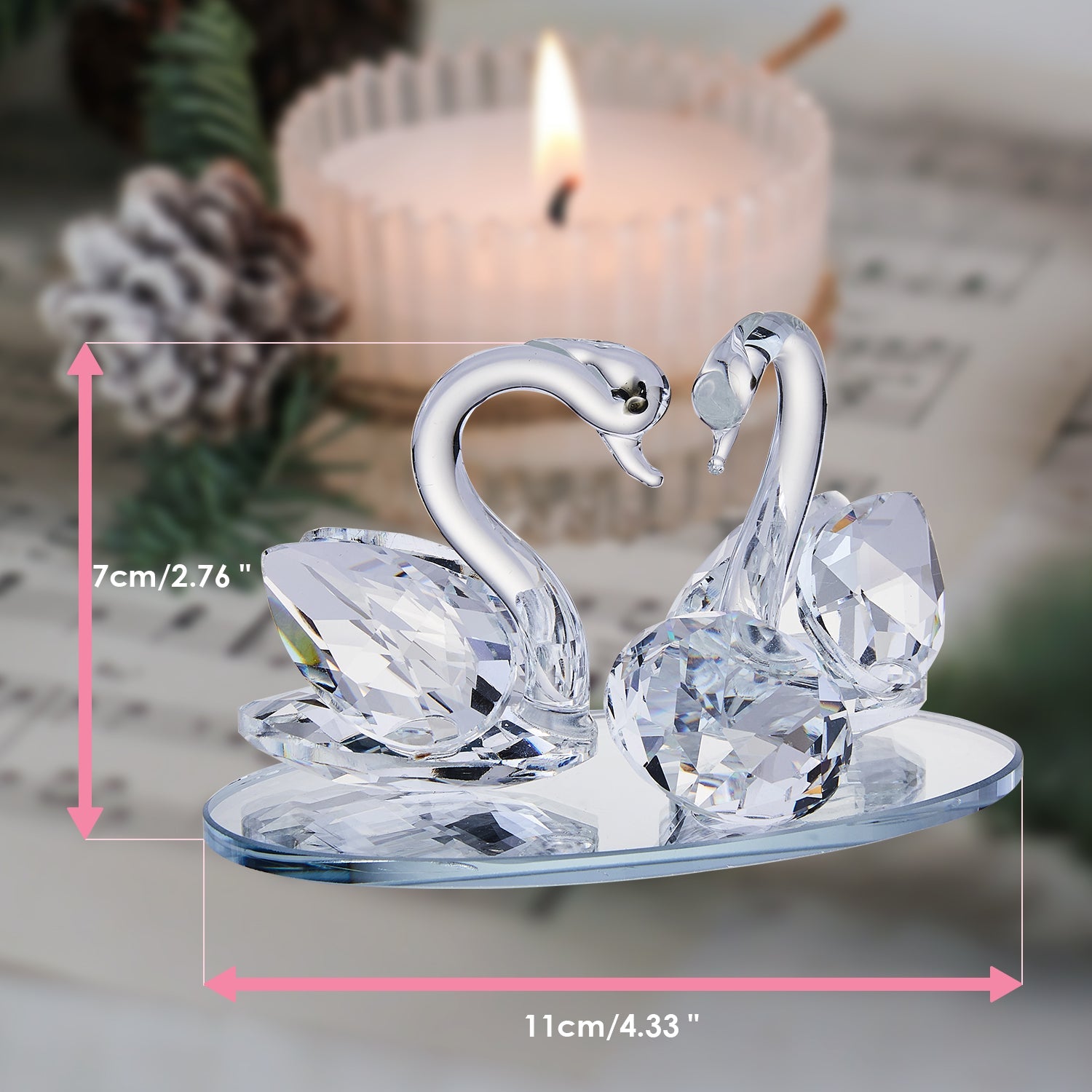 London Boutique Crystal Clear Double Swan Model, Clear Crystal Base, Twin Swan, Elegant Home Decoration, Gift in White Gift Box for All Occasions