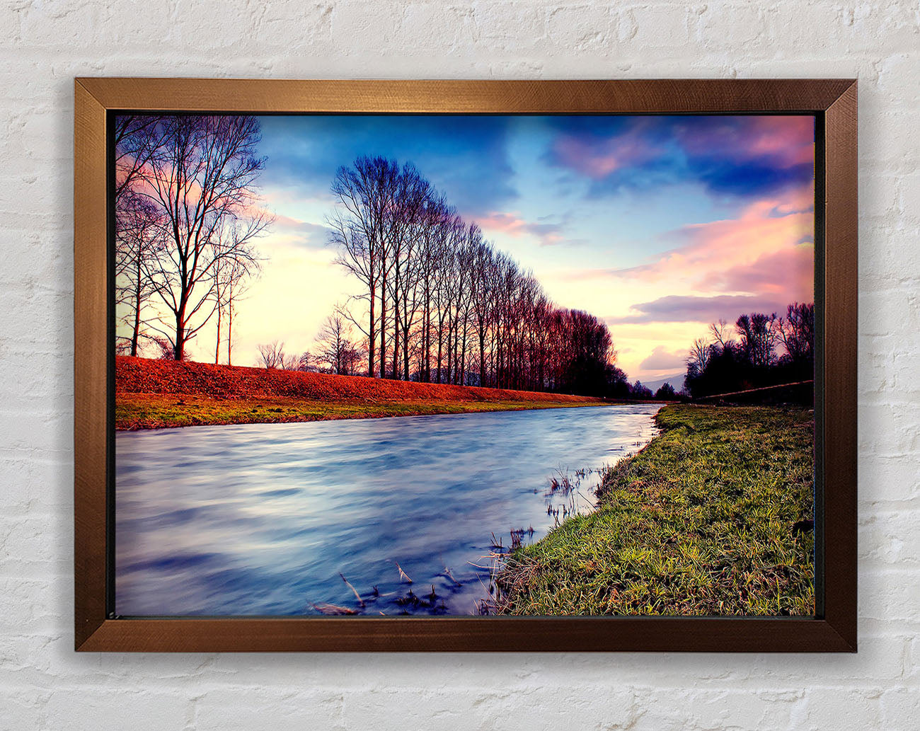 Countryside Stream At Sunset Framed Wall Art