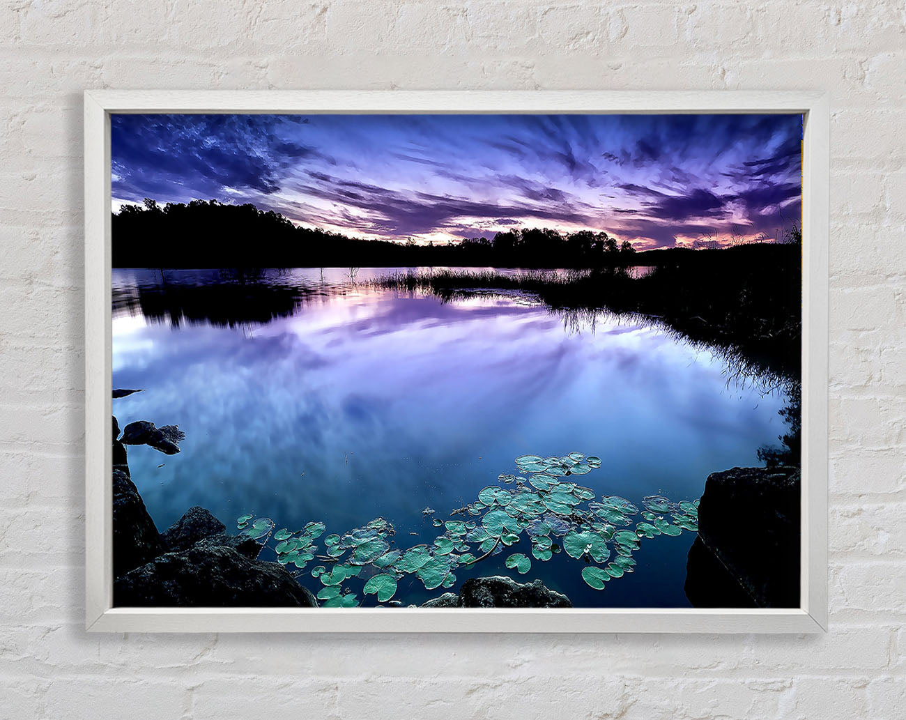 Calm Dusk Water Lily pads Framed Wall Art