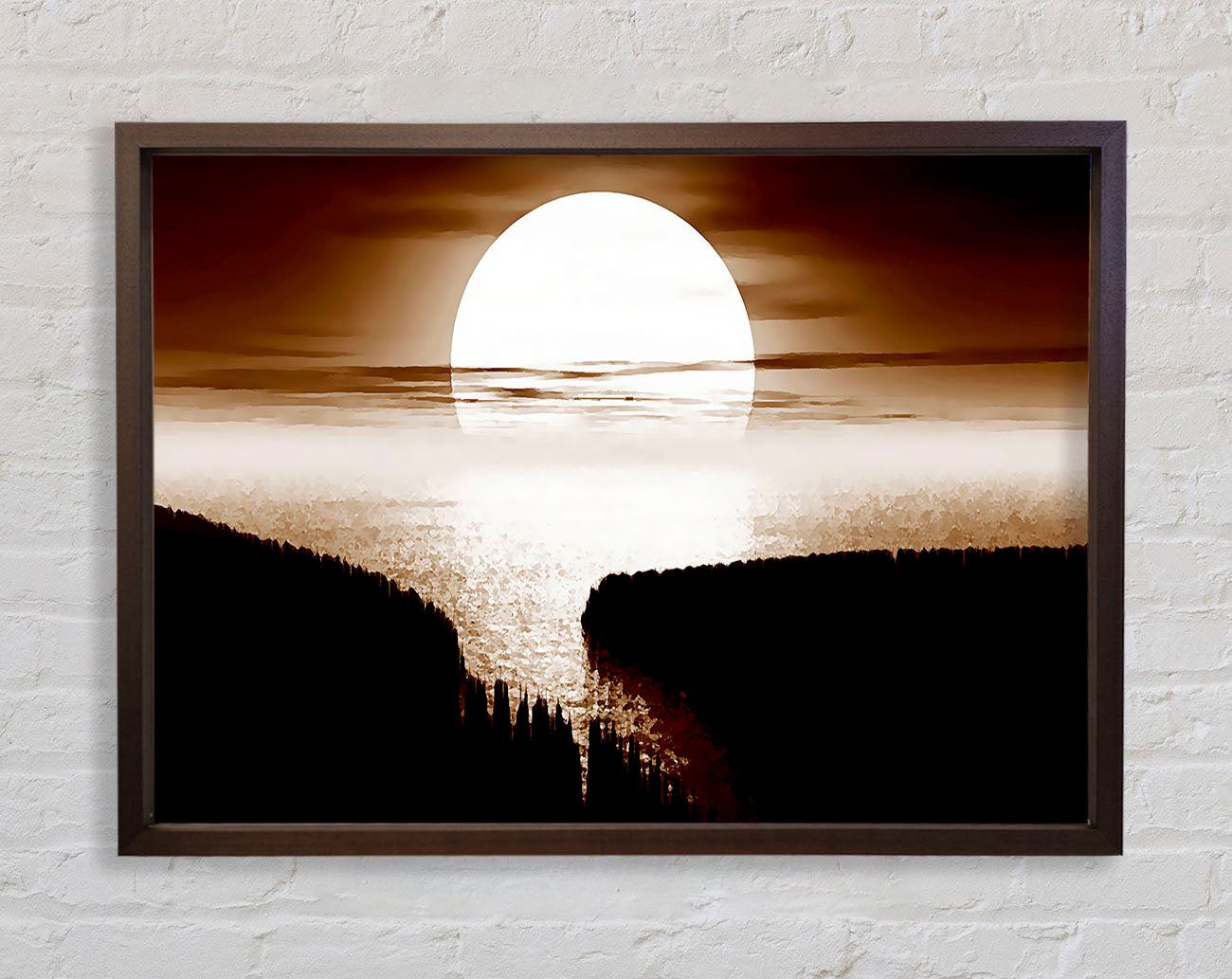 Chocolate Moonlit River Flows Framed Wall Art