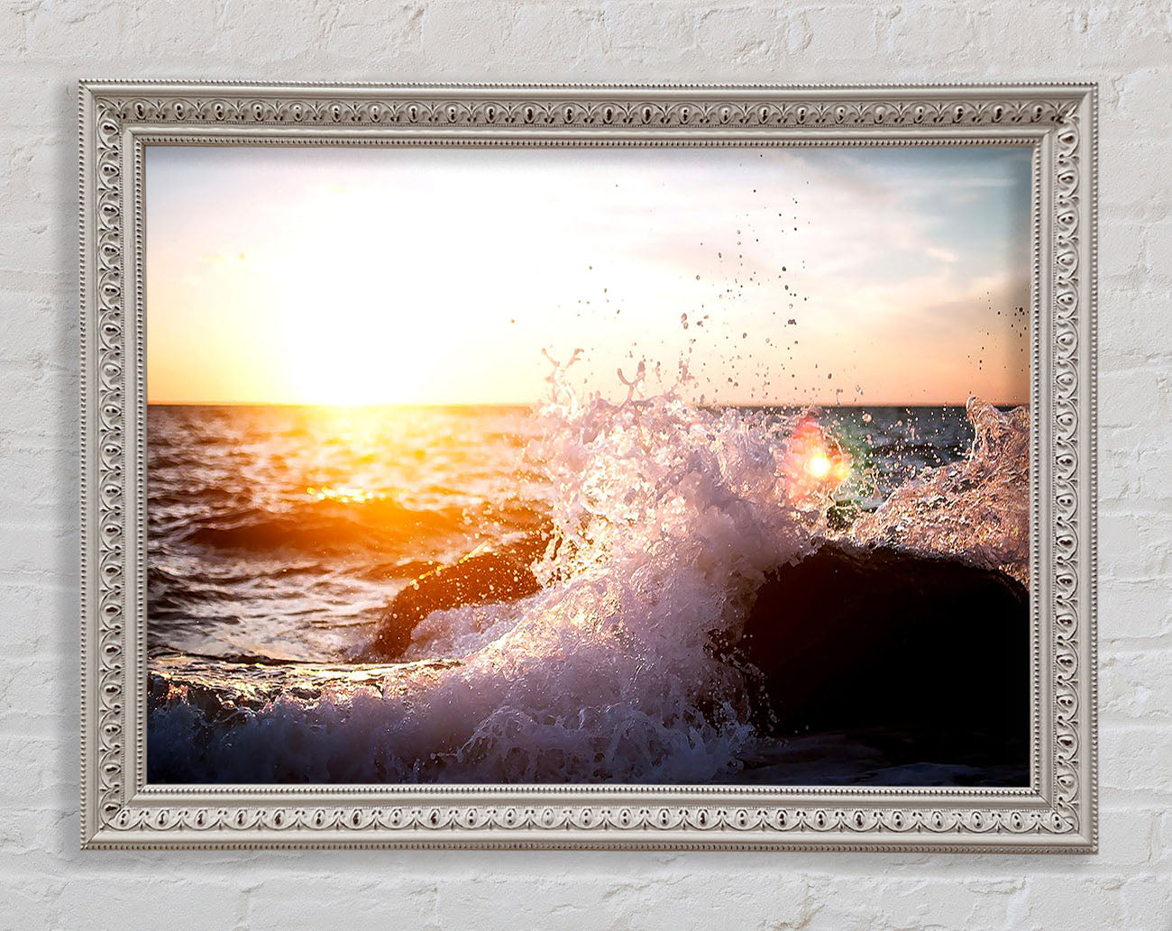Crashing Waves In The Sunset Framed Wall Art