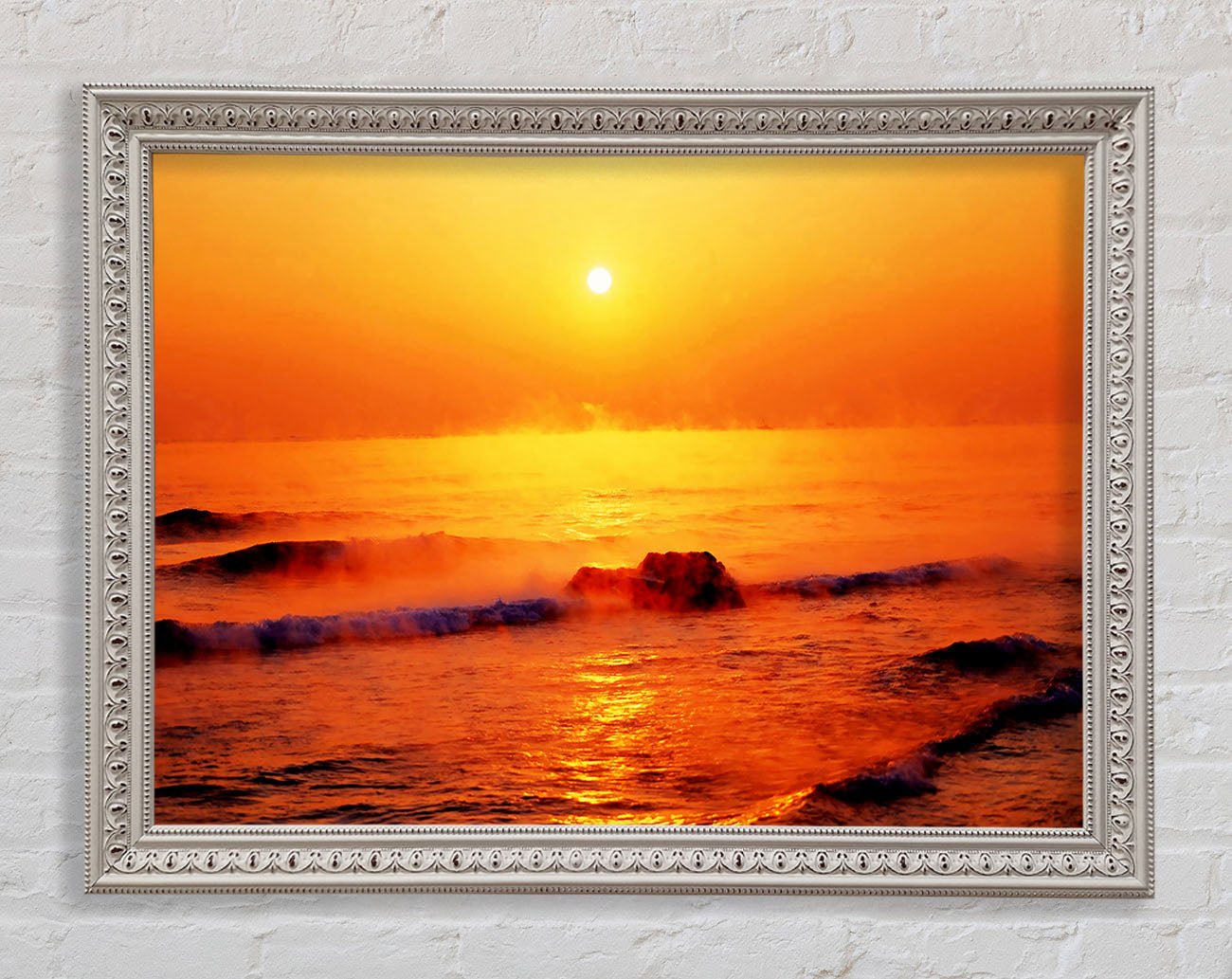 Crashing Waves At Sunset Framed Wall Art