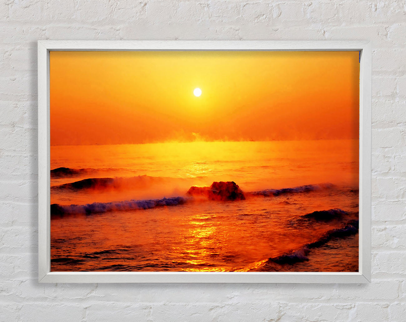 Crashing Waves At Sunset Framed Wall Art